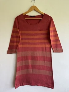 Peruvian Connection Rust & Terracotta Striped Pima Cotton 3/4 Sleeve Dress UK M - Picture 1 of 6