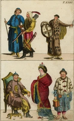 Tracht Mongolei Costumes Gottlieb Wilhelm handkoloriert Kupferstich um 1800 - Bild 1 von 2
