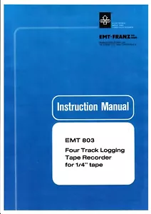 Manual de servicio manual manual de instrucciones para EMT 803 - Imagen 1 de 1