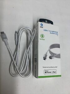 Pair Of AT&T 4-Foot USB-C to Lightning Braided Cable Brand New Free Shipping