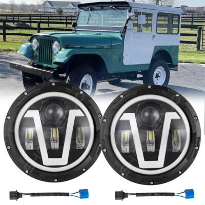 Par de faros LED redondos de 7 pulgadas ojos de ángulo halo para Jeep CJ5A 1966 1967 1968 Foto 1 de 4