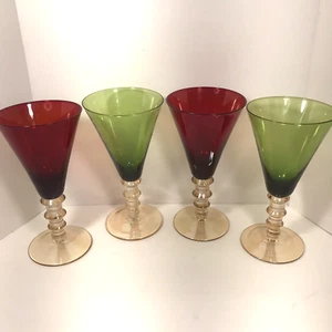 Kristall SEKTGLAS Si-An KRISTALLEREI rot & grün IRISIERENDER STIEL 4er Set - Bild 1 von 3