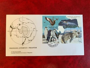 BRAZIL ANTARCTIC 1990 FDC MINISHEET MAP RESEARCH PENGUINS SEALS BIRDS 01 - Picture 1 of 1
