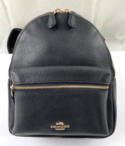 Coach Mini Charlie 100% Pebbled Leather Backpack Carry Bag Black F38263 Reg $298 - Picture 1 of 13