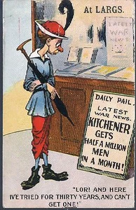 PATRIOTISCHE COMIC-POSTKARTE KITCHENER BEKOMMT EINE HALBE MILLION MÄNNER IN LARGE FIFE 1915 - Bild 1 von 2