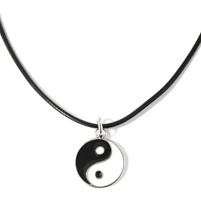 Collana Yin & Yang Argento in corda con Ciondolo Simbolo Tao Uomo e Donna ying - Immagine 1 di 4