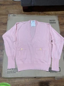 VINTAGE CHANEL BOUTIQUE CASHMERE SWEATER PINK GOLD CC's - Picture 1 of 4