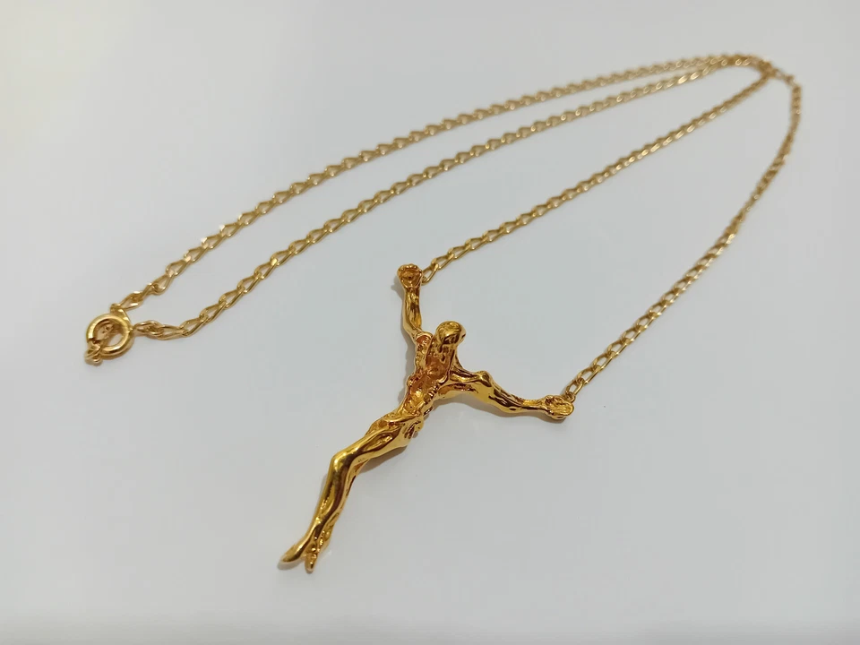 Salvador Dalí Impresionante Colgante Surrealista Chapado en Oro Cristo de San Juan 20" Foto 1 de 4