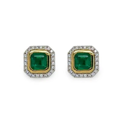 Natural 1.41ctw Emeralds & 0.16ctw RB Diamonds 18k white & yellow gold earrings - Image 1 of 4