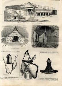2 Pages/Texte et Gravures de 1844 : "TROPHéS" MAROCAINS : TENTE, PARASOL, ARMES - Imagen 1 de 2