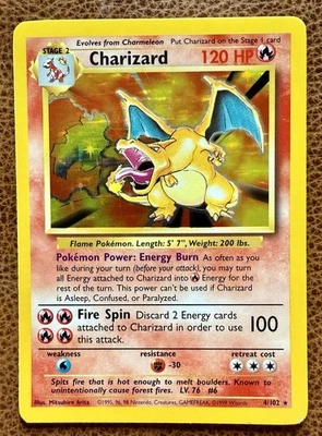 1999 Pokémon Charizard 4/102 Base Set Unlimited Holo MINT 🔥  - Image 1 of 4