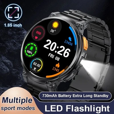 Smartwatch Herren mit Telefonfunktion Armbanduhr Sportuhr Gym LED-Taschenlampe - Image 1 of 4