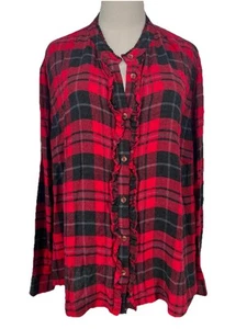 Soft Surroundings Shirt Women's Plus Size 3X Classic Red Black Plaid - Picture 1 of 10
