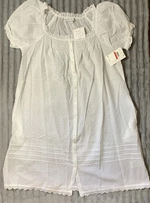 Ropa de dormir Eileen West bata corta talla XSMALL algodón tejido césped punto suizo blanco Foto 1 de 4