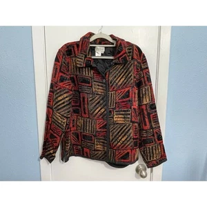 Coldwater Creek Jacket Medium Red Gold Geometric Whimsygoth Asian Inspired - Picture 1 of 5