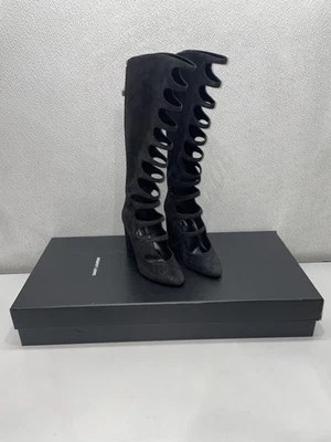 Botas altas Saint Laurent de gamuza Joplin recorte hasta el muslo para mujer EE. UU. 9,5, negras Foto 1 de 4