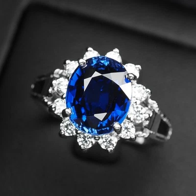 Anelli artigianali in argento sterling 925 placcato oro bianco zaffiro blu... - Immagine 1 di 4