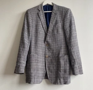 Suitsupply Mens Gray Plaid 100% Linen Blazer Jacket Size EU46 Preppy Office - Picture 1 of 21