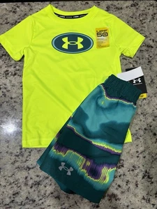 Under Armour Swim Set Size 5 NWT Rash guard Swim Trunks Neon - Picture 1 of 1