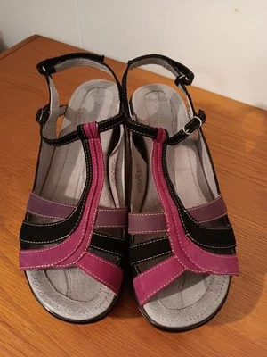 Sandalias de cuero multicolor J-41 para mujer 8M Monaco espalda con flores usadas Foto 1 de 4