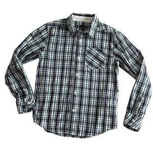 DKNY Boys Size Medium (8-10) Blue & Green Plaid Button Front Shirt - Picture 1 of 6