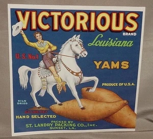 Victorious Brand Louisiana Yams Crate Label St. Landry Packing Co. Sunset, La. - Picture 1 of 1