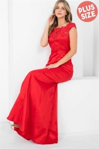 Maxi Vestido Para Mujer Talla Grande Rojo Jaquard Encaje 2XL Corte Sirena - Imagen 1 de 3