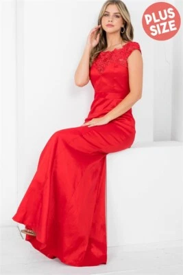 Maxi Vestido Para Mujer Talla Grande Rojo Jaquard Encaje 2XL Corte Sirena  Foto 1 de 3