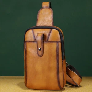 Genuine Leather Sling Bag for Men Women Retro Sling Backpack Purse Crossbody Bag - Picture 1 of 10