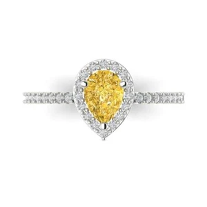 0.755Ct Pear Cut Simulated Yellow Diamond Engagement Ring, 14K White Gold - Picture 1 of 11