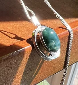 Collana Kultaseppa Salovaara Finlandia argento sterling muschio agata ciondolo 16,50” - Foto 1 di 14
