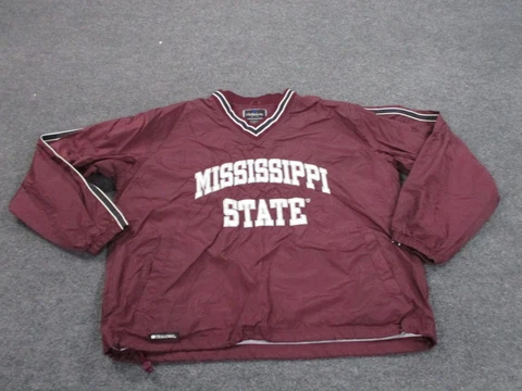 Mississippi State Bulldogs Jacket Adult M Red Pullover Windbreaker Logo Mens Cover
