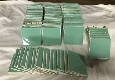 VTG Lot 100 AE Made USA Jadeite Green Ceramic Bathroom Tiles 4" Sq Old 686-25B - Image 1 of 4