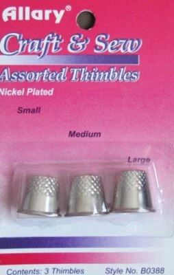 Allary Craft & Sew ASSORTED THIMBLES Pack Small, Medium & Large Sizes (1 of E...