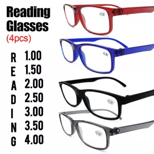 4 Paar eckiges Gestell Lesebrille Federscharniere Lesebrille +1,0 1,5 2,0 2,5 3,0 - Bild 1 von 12