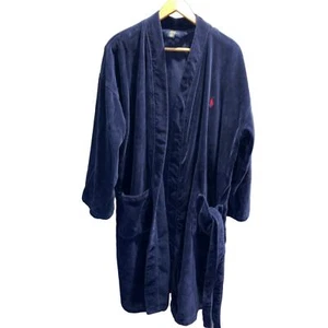 BLUE POLO Men’s long ROBE Cotton plush heavy terrycloth, tie belt Y2K Large XL - Picture 1 of 12