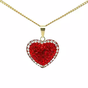 9Ct Yellow Gold Crystal Set Heart Pendant - Picture 1 of 5