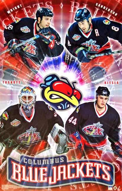 SPORTS POSTER WAREHOUSE Columbus Blue Jackets Inaugural Season Superstars 22x34 POSTER (Starline 2001)
