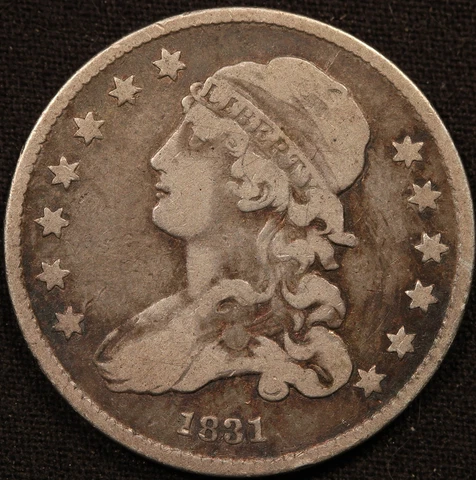1831 CAPPED BUST QUARTER, TOUGH EARLY TYPE, SHARP AND ORIGINAL! Cover