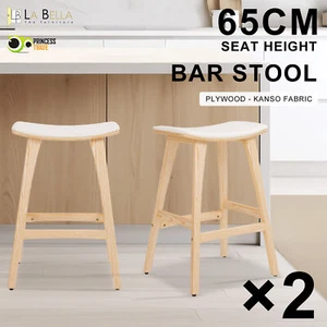 2X Wooden Bar Stool Kitchen Barstool Padded Fabric Cafe Dining Chair KANSO 65cm - Picture 1 of 12