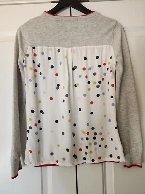 Boden Sweater Wool Blend Size XS Crewneck Red Trim Cuffs Polka-dot Back Classic - Image 1 of 4