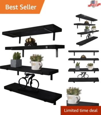 Rustic Wood Floating Shelves - High-Quality Set of 4 - Farmhouse Wall Decor - Image 1 of 4