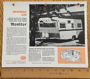 Vintage MONITOR Minimax & GM Travel Trailer Camper Dealer Sales Brochure Catalog - Picture 1 of 2