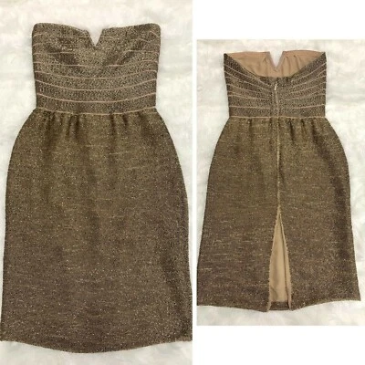 NWT Herve Leger Women's Bronze Beaded Strapless Short Sheath Dress Size S - Image 1 of 4