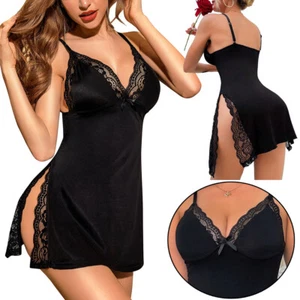 Mujeres Sexy Lencería Cuello en V Profundo Babydoll Prendas para dormir Ropa interior Vestido Prendas para dormir EE. UU. - Imagen 1 de 32