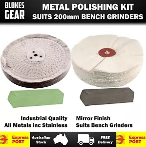 200MM Metal Buffing Polishing Kit for Bench Grinder Stainless Brass Copper - Picture 1 of 5