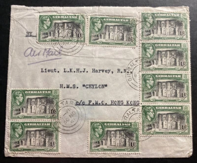 1951 Gibraltar Airmail Cover To HMS Ceylon Ship In Hong Kong - Image 1 of 2