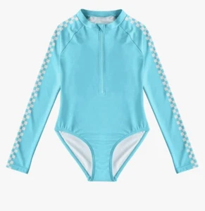 Mädchen Rash Guard 1-teilig Badeanzug Surfen Strand Pool gefüttert Baden UPF Langarm - Bild 1 von 6