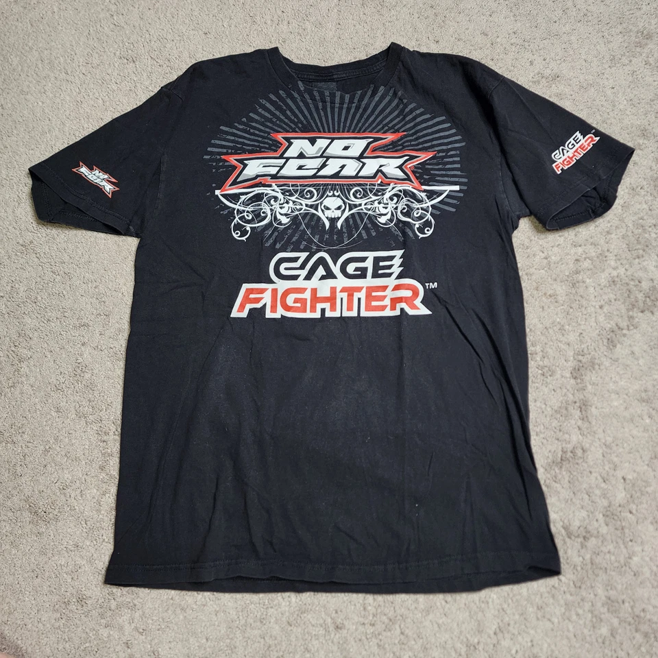 复古 No Fear Cage Fighter T 恤男式 L Y2K 2000s AOP 双面图形 MMA — 第 1/4 张图片