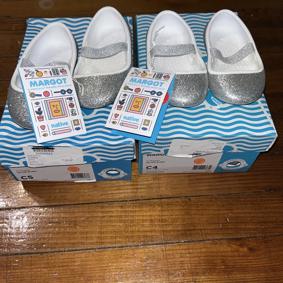 Native Margot Bling Gold Girls Slip on Ballet Summer Beach Shoes J2 US 33 EUR